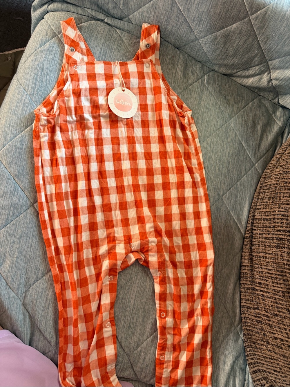 New Tullabee Orange Gingham Overall